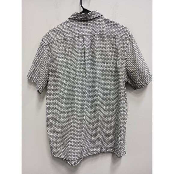ROWM Mens Button Up Shirt Large White Gray Printed Textured Short Sleeve Preppy - Picture 9 of 10